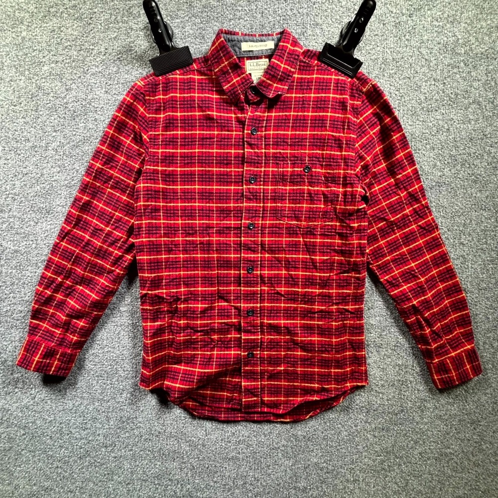 L.L.Bean Flannel Shirt Mens Small Red Plaid Slightly Fitted 502830